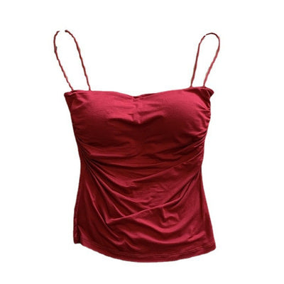Spice Girl Sling Vest Belt Chest Pad Pleated Pure Desire Style All-match Slim Slim Slim Shoulder Strap Base Underwear for Women by Glamytek