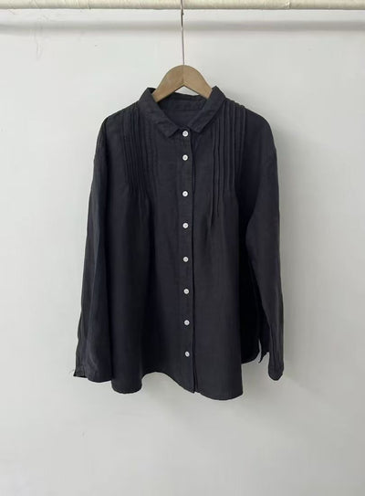 Women's Lapel Japanese Long Linen Sleeves Shirt by Glamytek