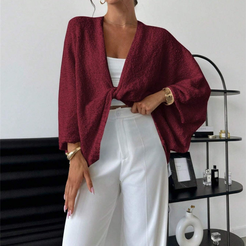 Women's Criss Cross Front Knit Sweater Long Sleeve Pullover, Loose Fit Twisted Design Fall Top by Glamytek