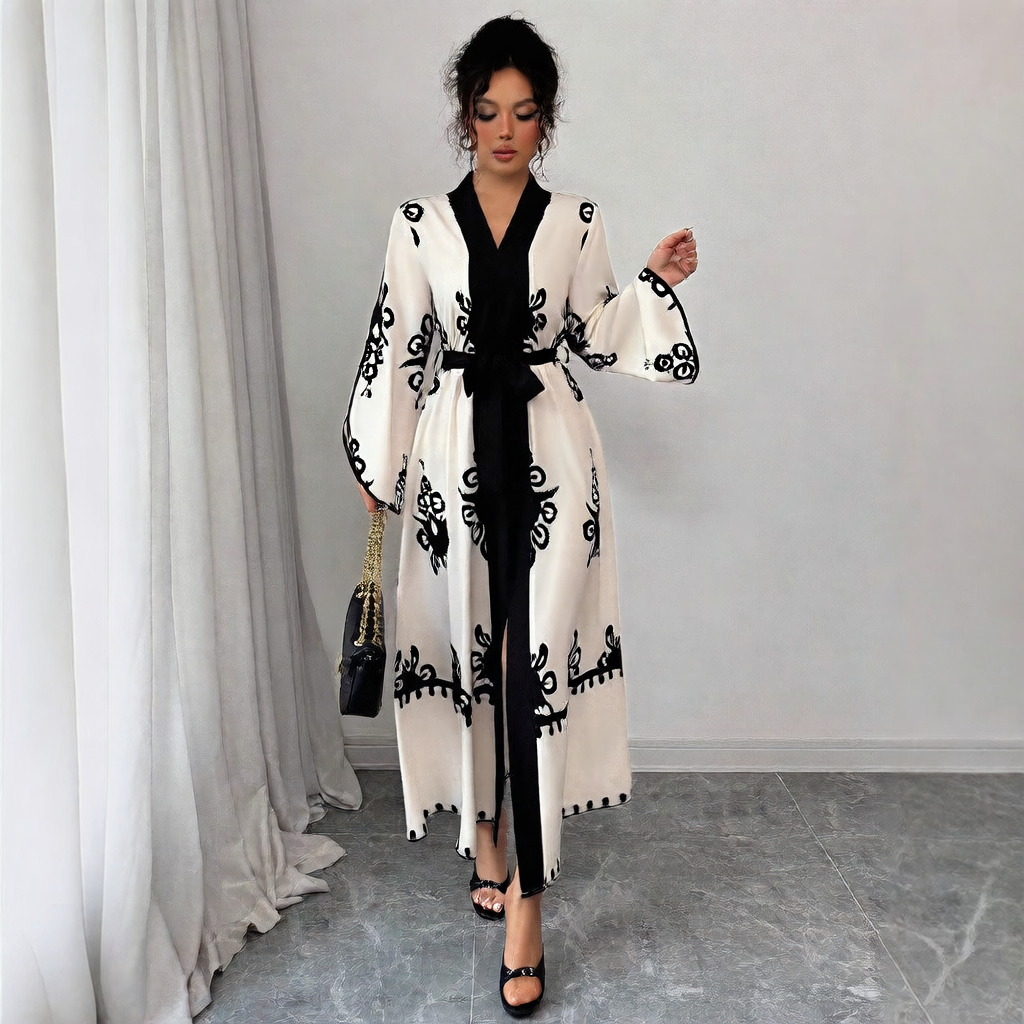 Contrasting-color beach-style printed buttoned dress