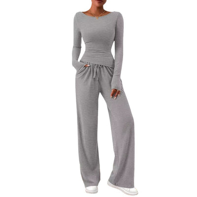 2024 Amazon Autumn Explosions Casual suit Asymmetric Long Sleeve T-shirt Wide Leg Pants Casual Sportswear by Glamytek