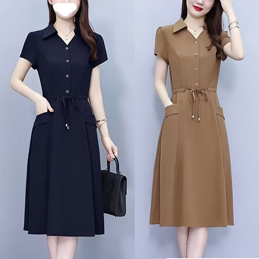 Elegant Women's Waist-Slimming Suit Dress for Summer in Polyester