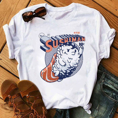 Summer Women Cute Sushi Hug Short Sleeve T-shirts by Glamytek