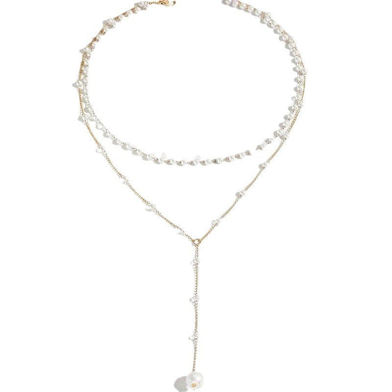 Imitation Pearl Tassel Double-Layer Necklace