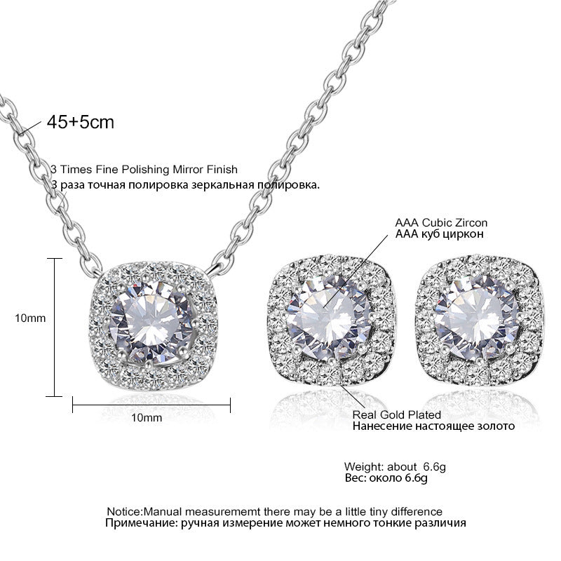 Set Square Necklace Stud Jewelry Set by Glamytek