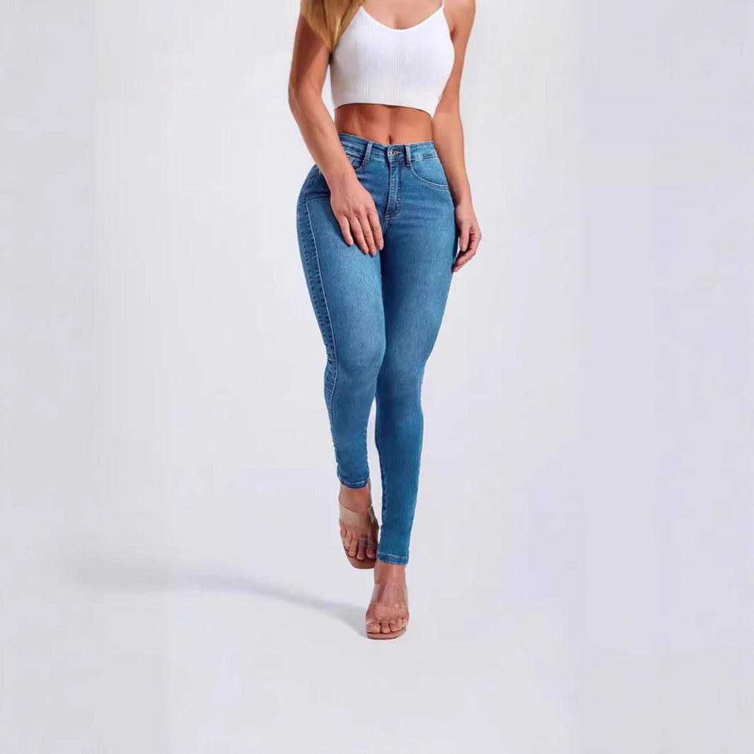 Hip Skinny Pants Stretch High Waist Jeans For Women by Glamytek