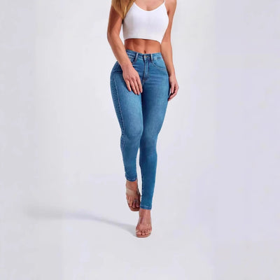 Hip Skinny Pants Stretch High Waist Jeans For Women by Glamytek