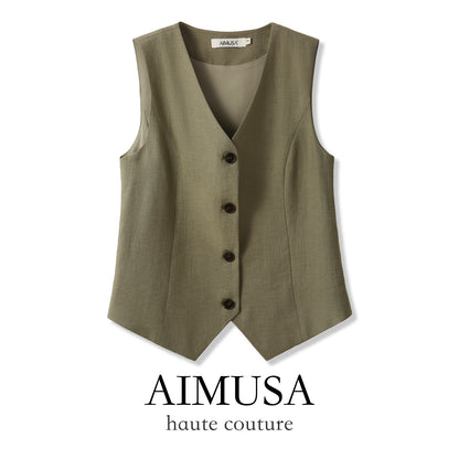 [Natural Fiber] Linen vest Vest Women's Summer 2025 Spring and Summer New arrival Elegant Sleeveless Waistcoat Vest