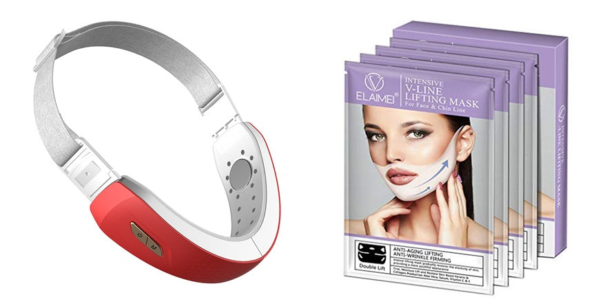 LED Photon Therapy V-shaped Slimming Facial Micro-current Electric Vibration Lifting Massager by Glamytek