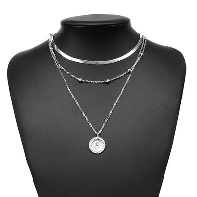 Layered Lotus Pendant Necklace with Geometric Blade Chain