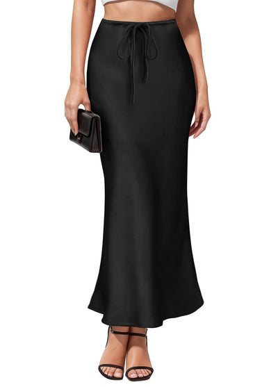 Intellectual Irregular Acetate Satin Skirt Elegant High Waist by Glamytek