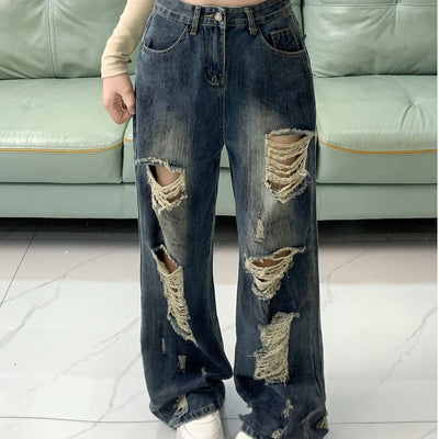 Ripped Lazy Loose Jeans For Women by Glamytek