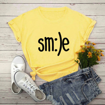 S-5XL Plus Size TShirt Women New Smile Letter Printed Shirt O Neck Short Sleeve Tees Summer Top 100%cotton Women's T-shirts by Glamytek