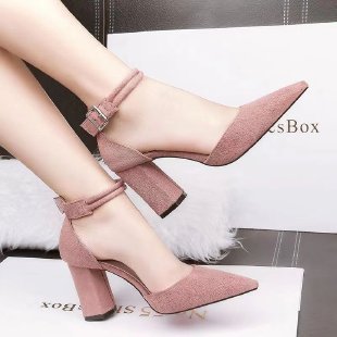 Women's Pointed Toe Chunky Heel Ankle Strap Sandals