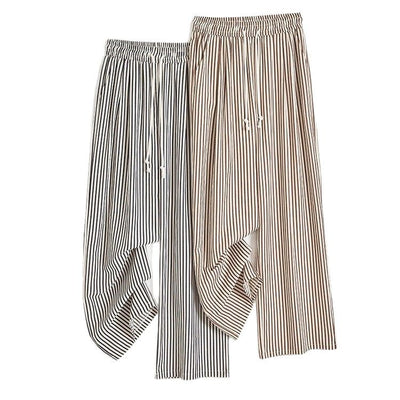 Black and White Vertical Stripe Wide Leg Pants by Glamytek