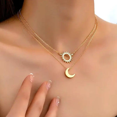 Layered Lotus Pendant Necklace with Geometric Blade Chain
