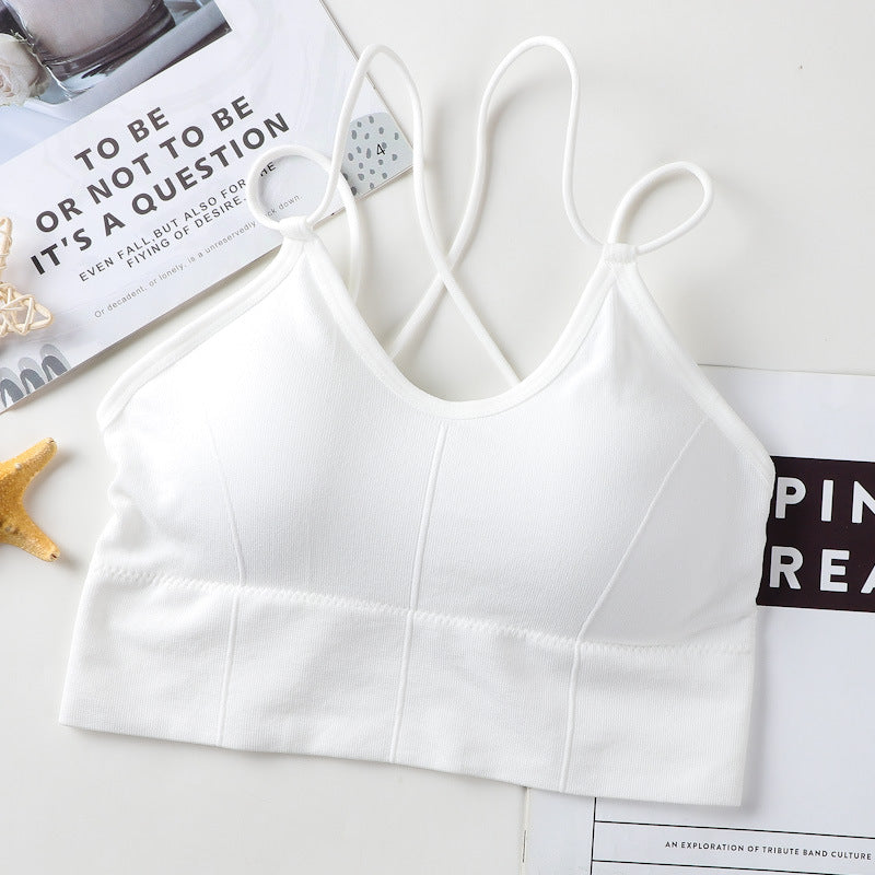 Big backless halter tank top female inner bra pads all-in-one beautiful back underwear by Glamytek