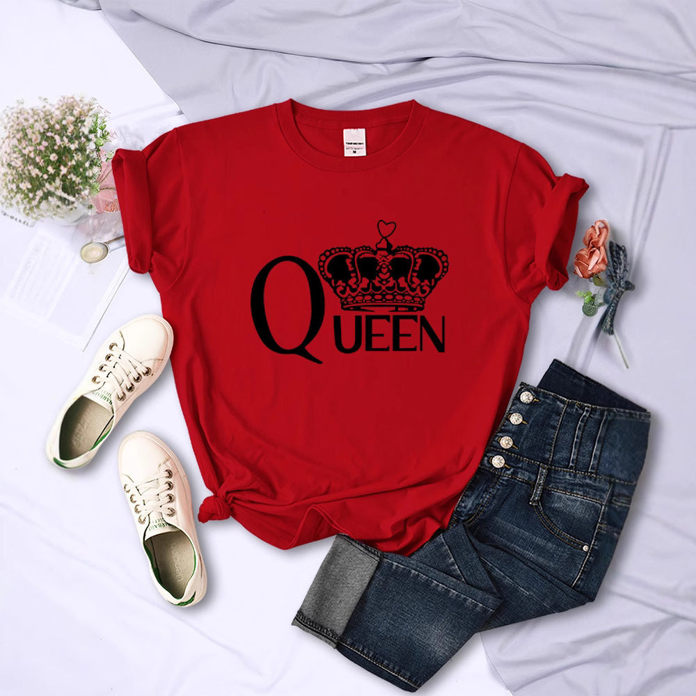 Queen'S Big Crown Printed Women T Shirts Breathable Summer by Glamytek