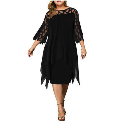 Lace-stitched three-quarter-length dress