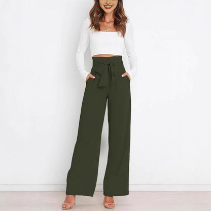 Wide-leg high-waisted lace-up dress pants woman