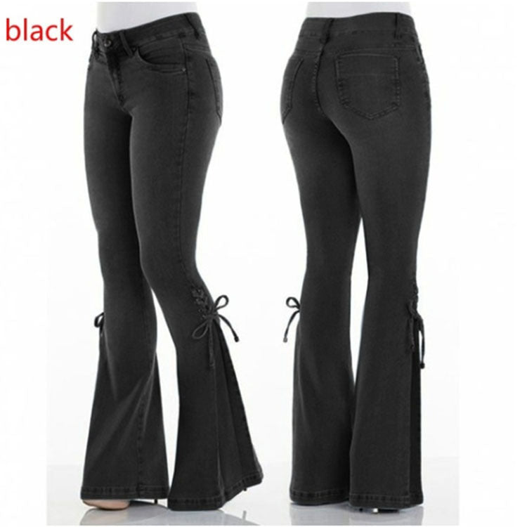 Ladies jeans mid-waisted denim trousers stretch jeans by Glamytek