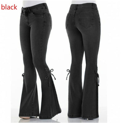 Ladies jeans mid-waisted denim trousers stretch jeans by Glamytek
