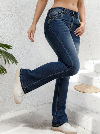 New Women's Elastic Button Zipper Flared Jeans, Multifunctional, Casual And Fashionable, Comfortable Women's Pants by Glamytek