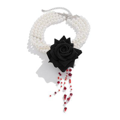 Halloween Dark Blood-Stained Pearl Beaded Necklace