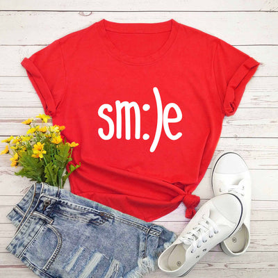 S-5XL Plus Size TShirt Women New Smile Letter Printed Shirt O Neck Short Sleeve Tees Summer Top 100%cotton Women's T-shirts by Glamytek