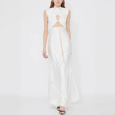 Lace-Up Halterneck Cut Out Slim Dress by Glamytek