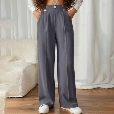 Women's Wide Leg Pants High Waist Business Casual Trousers Pant With Pockets by Glamytek