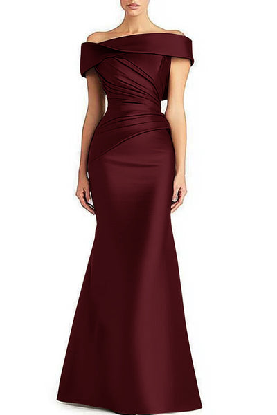 Evening Formal Dress Pleated Off-shoulder Elegant Maxi Dress Mother Of The Bride Dress by Glamytek