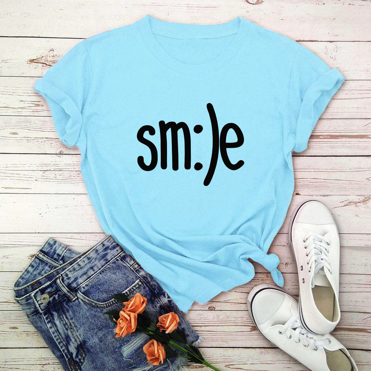S-5XL Plus Size TShirt Women New Smile Letter Printed Shirt O Neck Short Sleeve Tees Summer Top 100%cotton Women's T-shirts by Glamytek