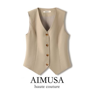 [Natural Fiber] Linen vest Vest Women's Summer 2025 Spring and Summer New arrival Elegant Sleeveless Waistcoat Vest by Glamytek