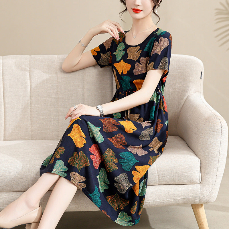 Cotton and silk dress for middle-aged summer