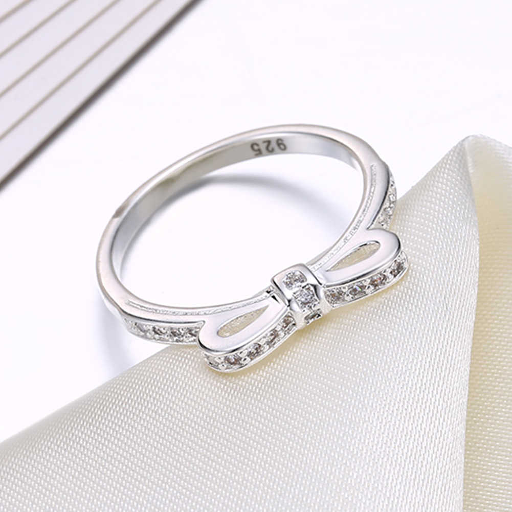925 Sterling Silver Simple Bowknot Crystal Rings For Women by Glamytek