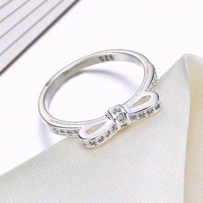 925 Sterling Silver Simple Bowknot Crystal Rings For Women by Glamytek