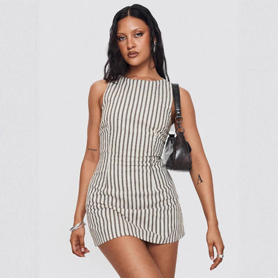 Casual Striped Sleeveless Dress by Glamytek