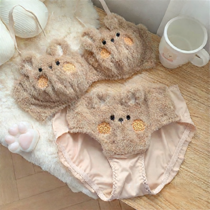 Soft Bear & Bunny Lolita Push-up Bra Set for Winter