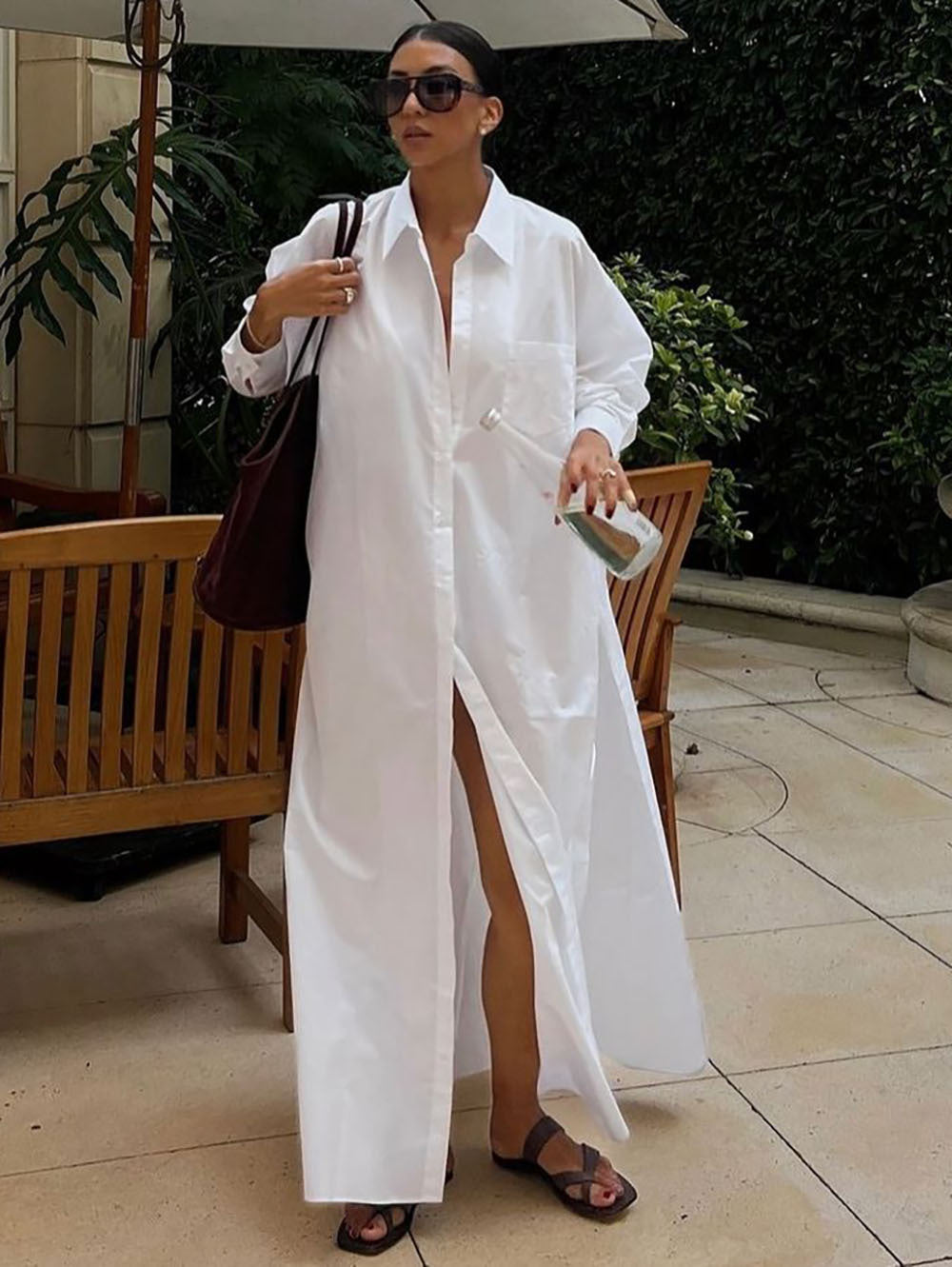 Spring And Summer Lapel Split Dress Women