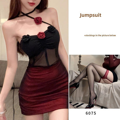 Dark style girl netted dress