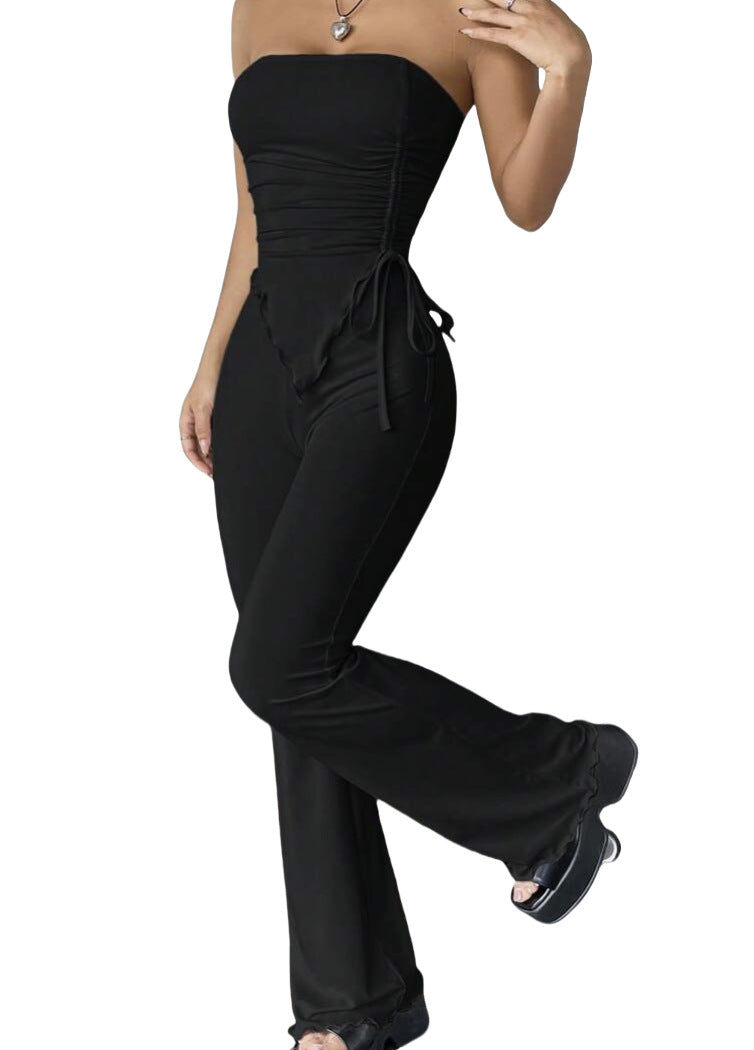 Ribboned top and wide-leg pants set