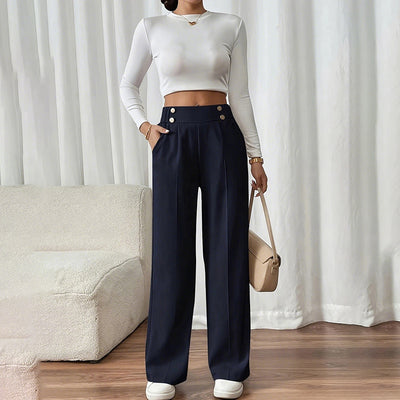 Women's Wide Leg Pants High Waist Business Casual Trousers Pant With Pockets by Glamytek