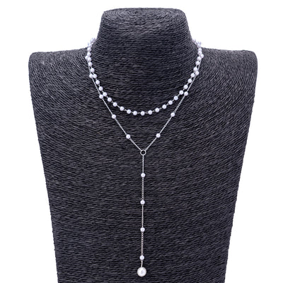 Imitation Pearl Tassel Double-Layer Necklace