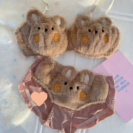 Soft Bear & Bunny Lolita Push-up Bra Set for Winter