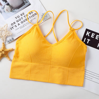 Big backless halter tank top female inner bra pads all-in-one beautiful back underwear