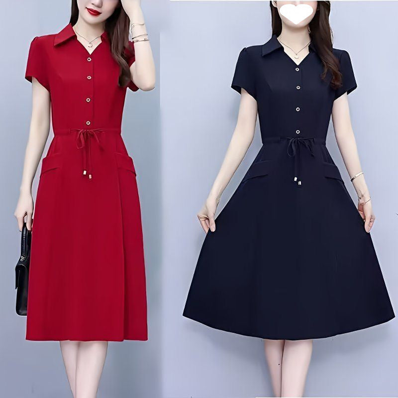 Elegant Women's Waist-Slimming Suit Dress for Summer in Polyester