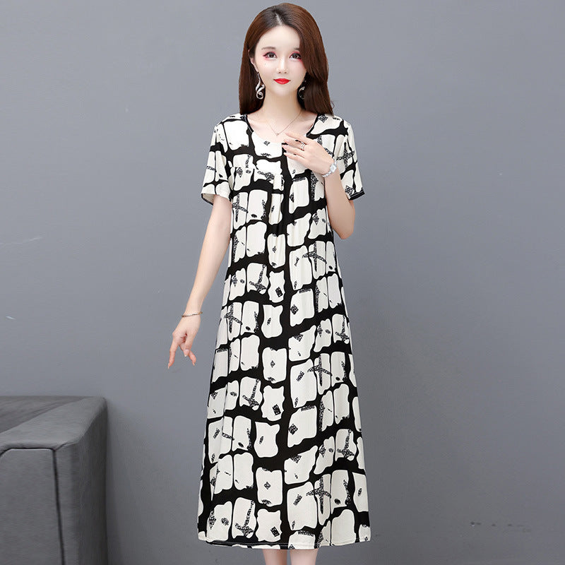 Cotton and silk dress for middle-aged summer