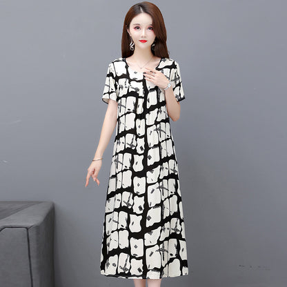 Cotton and silk dress for middle-aged summer