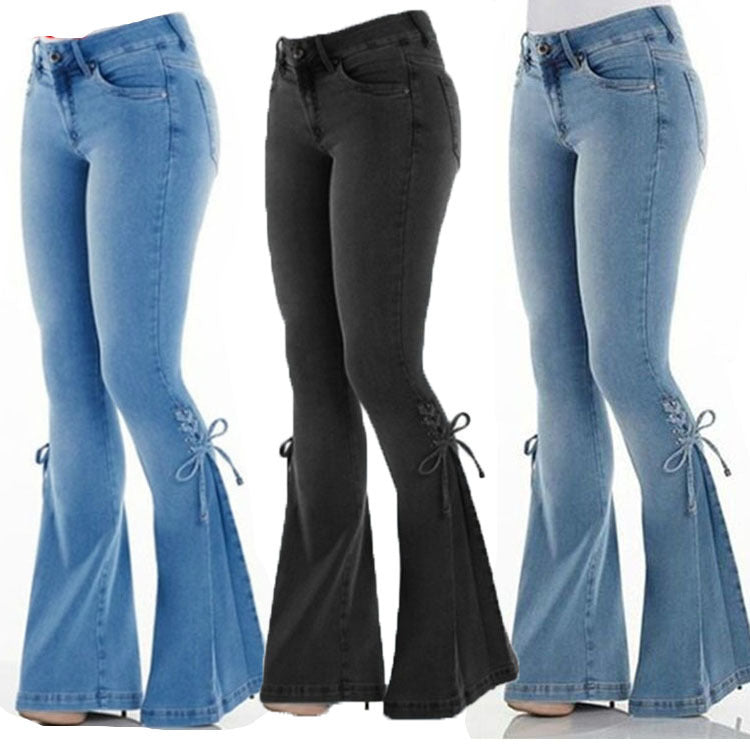 Ladies jeans mid-waisted denim trousers stretch jeans by Glamytek